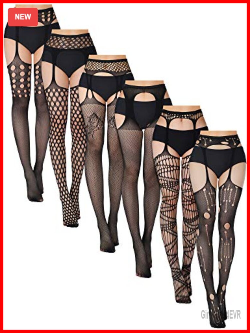 6 Pairs Suspender Pantyhose Nylon Spandex Fishnet Thigh Highs